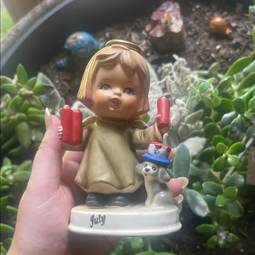 Vintage Napco 4th of July Figurine with Dog Ceramic Girl